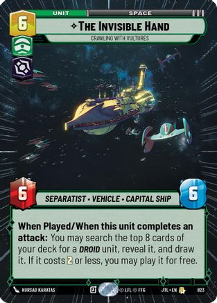 The Invisible Hand - Crawling With Vultures (Hyperspace Foil) (823) - Jump to Lightspeed Foil - Premium Star Wars: Unlimited Single from Fantasy Flight Games - Just $0.38! Shop now at Game Crave Tournament Store