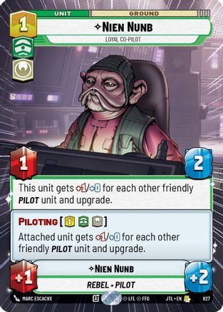 Nien Nunb - Loyal Co-Pilot (Hyperspace Foil) (827) - Jump to Lightspeed Foil - Premium Star Wars: Unlimited Single from Fantasy Flight Games - Just $1.08! Shop now at Game Crave Tournament Store