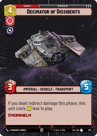 Decimator of Dissidents (Hyperspace Foil) (872) - Jump to Lightspeed Foil - Premium Star Wars: Unlimited Single from Fantasy Flight Games - Just $0.13! Shop now at Game Crave Tournament Store