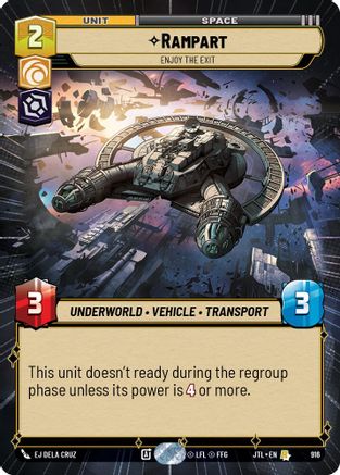 Rampart - Enjoy the Exit (Hyperspace Foil) (916) - Jump to Lightspeed Foil - Premium Star Wars: Unlimited Single from Fantasy Flight Games - Just $0.21! Shop now at Game Crave Tournament Store