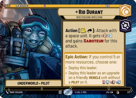Rio Durant - Wisecrack Wheelman (Hyperspace) (277) - Jump to Lightspeed - Premium Star Wars: Unlimited Single from Fantasy Flight Games - Just $0.08! Shop now at Game Crave Tournament Store