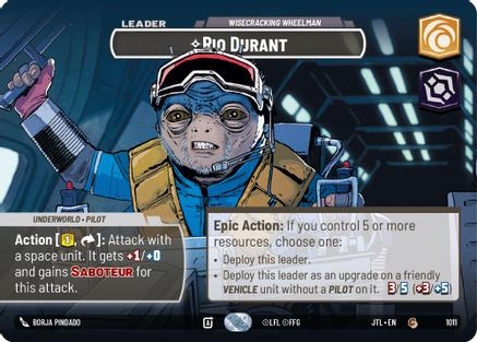 Rio Durant - Wisecrack Wheelman (Showcase) (1011) - Jump to Lightspeed Foil - Premium Star Wars: Unlimited Single from Fantasy Flight Games - Just $9.81! Shop now at Game Crave Tournament Store