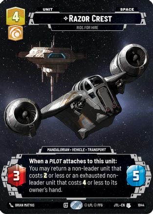 Razor Crest - Ride For Hire (Prestige) (1044) - Jump to Lightspeed - Premium Star Wars: Unlimited Single from Fantasy Flight Games - Just $0.68! Shop now at Game Crave Tournament Store