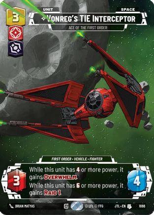Vonreg's TIE Interceptor - Ace of the First Order (Prestige Foil) (1066) - Jump to Lightspeed Foil - Premium Star Wars: Unlimited Single from Fantasy Flight Games - Just $2.85! Shop now at Game Crave Tournament Store