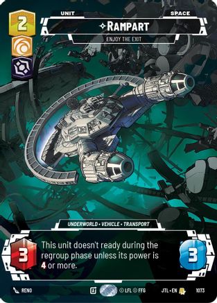 Rampart - Enjoy the Exit (Prestige Foil) (1073) - Jump to Lightspeed Foil - Premium Star Wars: Unlimited Single from Fantasy Flight Games - Just $0.40! Shop now at Game Crave Tournament Store