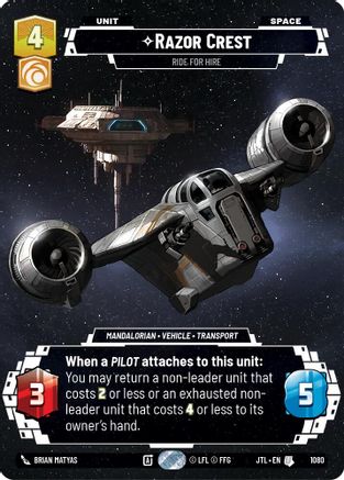 Razor Crest - Ride For Hire (Prestige Foil) (1080) - Jump to Lightspeed Foil - Premium Star Wars: Unlimited Single from Fantasy Flight Games - Just $1.50! Shop now at Game Crave Tournament Store