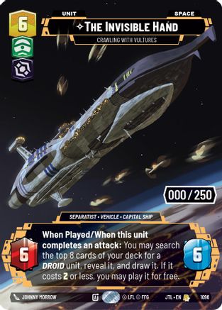 The Invisible Hand - Crawling With Vultures (Serialized) (1096) - Jump to Lightspeed Foil - Premium Star Wars: Unlimited Single from Fantasy Flight Games - Just $135! Shop now at Game Crave Tournament Store