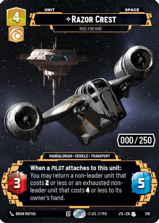 Razor Crest - Ride For Hire (Serialized) (1116) - Jump to Lightspeed Foil - Premium Star Wars: Unlimited Single from Fantasy Flight Games - Just $135! Shop now at Game Crave Tournament Store