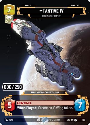 Tantive IV - Fleeing the Empire (Serialized) (1122) - Jump to Lightspeed Foil - Premium Star Wars: Unlimited Single from Fantasy Flight Games - Just $135! Shop now at Game Crave Tournament Store