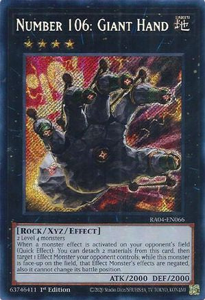 Number 106: Giant Hand (Secret Rare) (RA04-EN066) - Quarter Century Stampede 1st Edition - Premium Yugioh Single from Konami - Just $0.25! Shop now at Game Crave Tournament Store