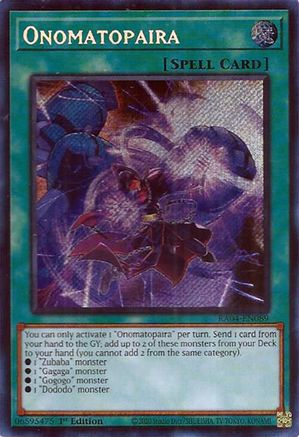 Onomatopaira (Secret Rare) (RA04-EN089) - Quarter Century Stampede 1st Edition - Premium Yugioh Single from Konami - Just $0.25! Shop now at Game Crave Tournament Store