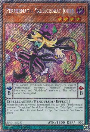 Performapal Skullcrobat Joker (Platinum Secret Rare) (RA04-EN257) - Quarter Century Stampede 1st Edition - Premium Yugioh Single from Konami - Just $0.26! Shop now at Game Crave Tournament Store