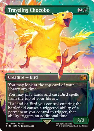 Traveling Chocobo (Borderless) (FIN-406) - FINAL FANTASY Foil - Premium MTG Single from Wizards of the Coast - Just $19.83! Shop now at Game Crave Tournament Store