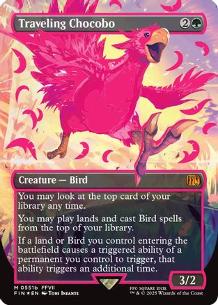 Traveling Chocobo (Borderless) (Neon Ink Pink) (FIN-511B) - FINAL FANTASY Foil - Premium MTG Single from Wizards of the Coast - Just $231.48! Shop now at Game Crave Tournament Store