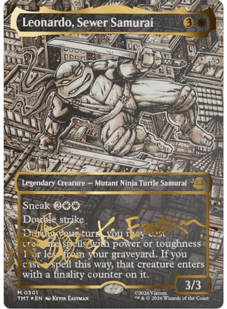 Leonardo, Sewer Samurai (Borderless) (Gold-Stamped Signature) (TMT-301) - Teenage Mutant Ninja Turtles Foil