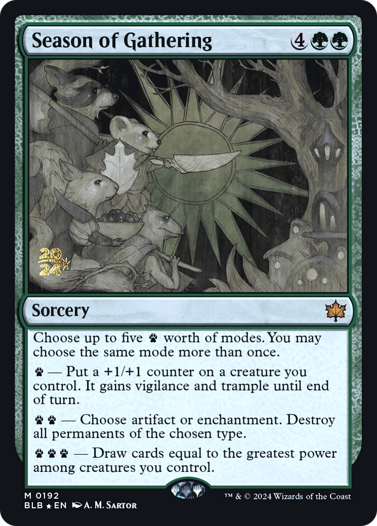 Season of Gathering (PBLB-192S) - Bloomburrow Promos Foil - Premium MTG Single from Wizards of the Coast - Just $4.93! Shop now at Game Crave Tournament Store