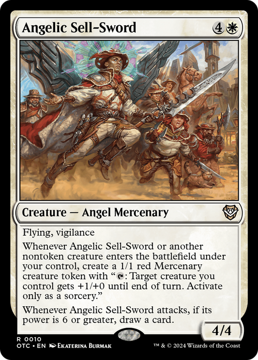 Angelic Sell-Sword (OTC-010) - Outlaws of Thunder Junction Commander - Premium MTG Single from Wizards of the Coast - Just $0.25! Shop now at Game Crave Tournament Store