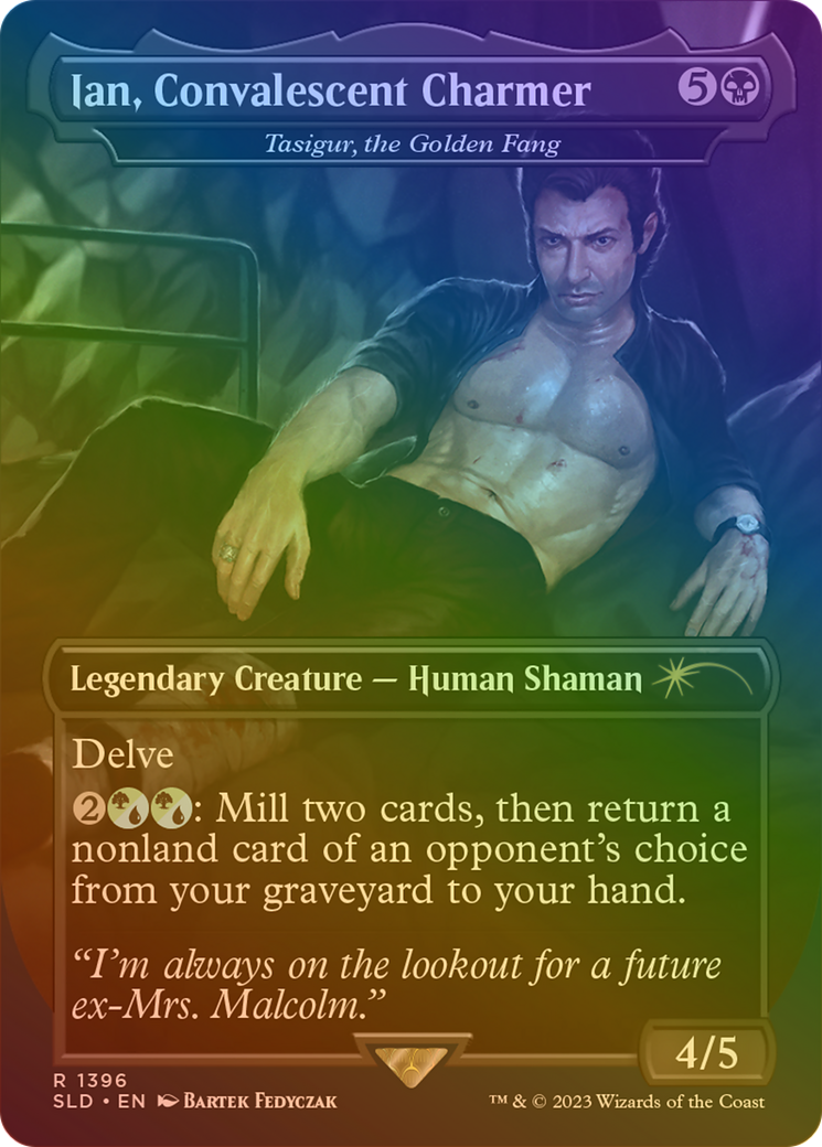 Tasigur, the Golden Fang (SLD-1396★) - Secret Lair Drop / Ian, Convalescent Charmer (Borderless) Foil - Premium MTG Single from Wizards of the Coast - Just $15.08! Shop now at Game Crave Tournament Store