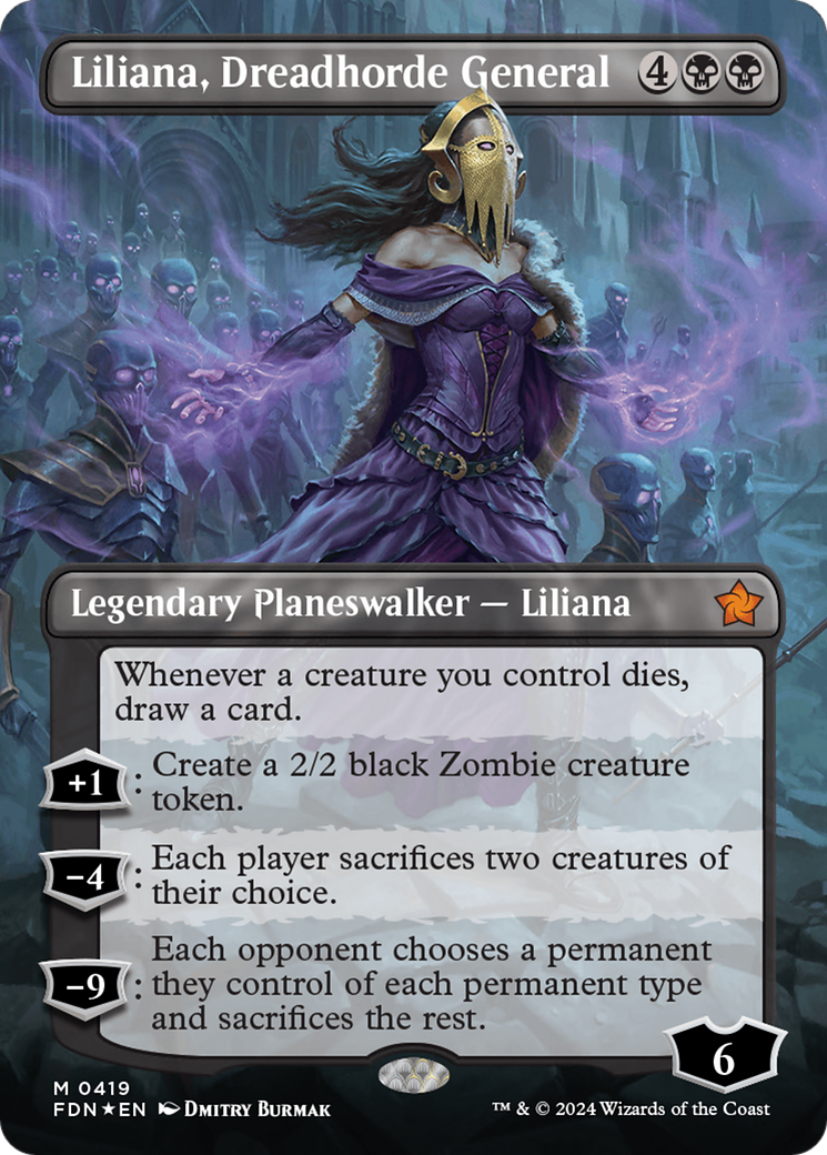 Liliana, Dreadhorde General (FDN-419) - Foundations (Borderless) Foil - Premium MTG Single from Wizards of the Coast - Just $65.43! Shop now at Game Crave Tournament Store