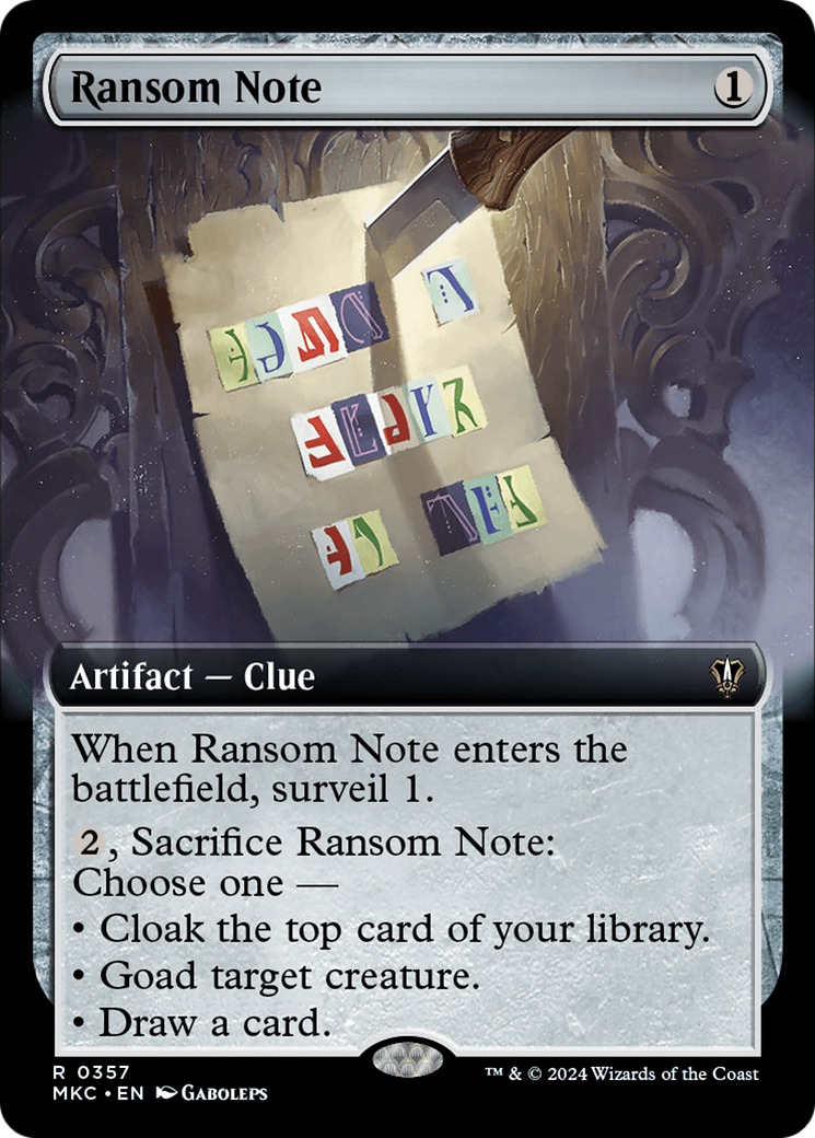 Ransom Note (MKC-357) - Murders at Karlov Manor Commander: (Extended Art) - Premium MTG Single from Wizards of the Coast - Just $0.25! Shop now at Game Crave Tournament Store