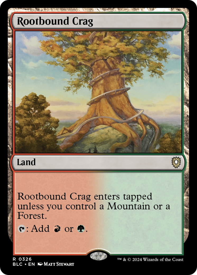 Rootbound Crag (BLC-326) - Bloomburrow Commander - Premium MTG Single from Wizards of the Coast - Just $0.79! Shop now at Game Crave Tournament Store