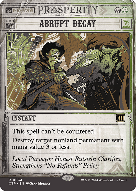Abrupt Decay (OTP-034) - Breaking News: (Showcase) (Borderless) Foil - Premium MTG Single from Wizards of the Coast - Just $1.49! Shop now at Game Crave Tournament Store