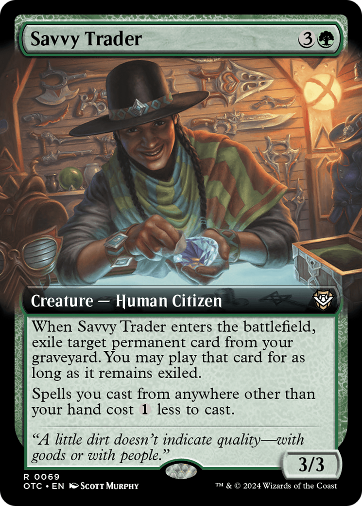 Savvy Trader (OTC-069) - Outlaws of Thunder Junction Commander: (Extended Art) - Premium MTG Single from Wizards of the Coast - Just $0.40! Shop now at Game Crave Tournament Store