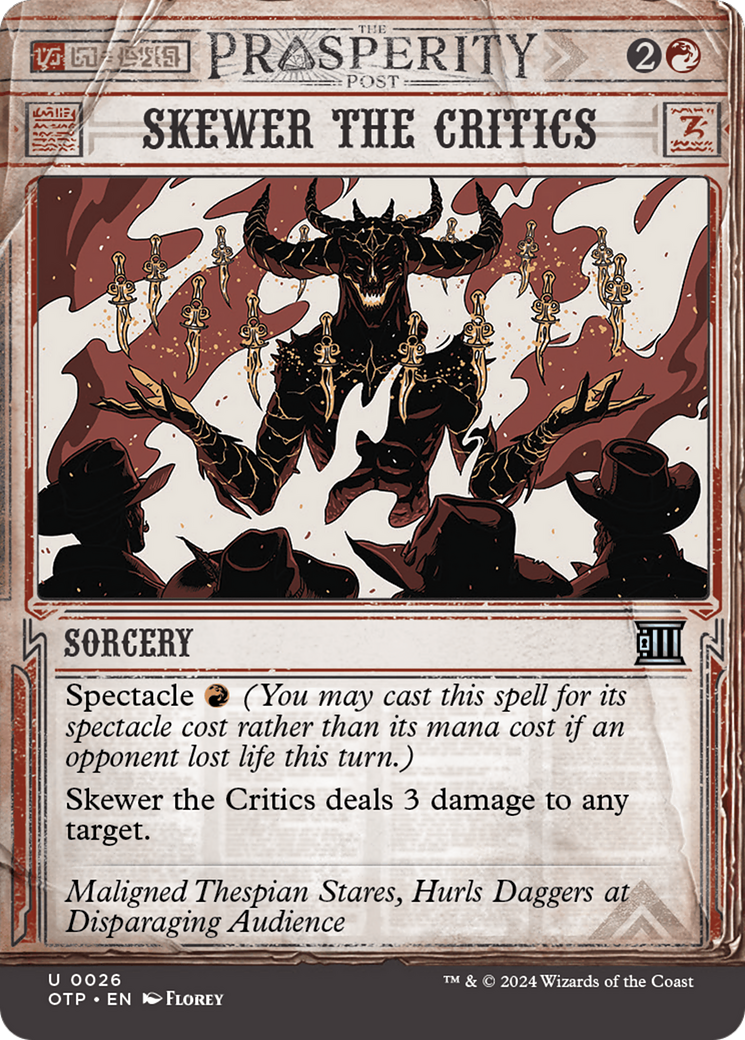 Skewer the Critics (OTP-026) - Breaking News: (Showcase) (Borderless) Foil - Premium MTG Single from Wizards of the Coast - Just $0.25! Shop now at Game Crave Tournament Store