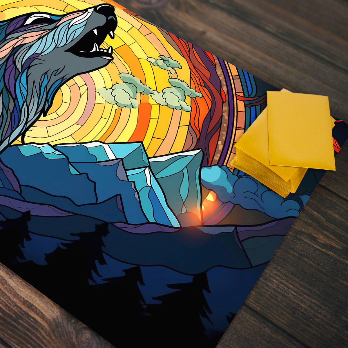 Stained Glass Wolf Playmat - Premium Playmat from Inked Gaming - Just $34.99! Shop now at Game Crave Tournament Store