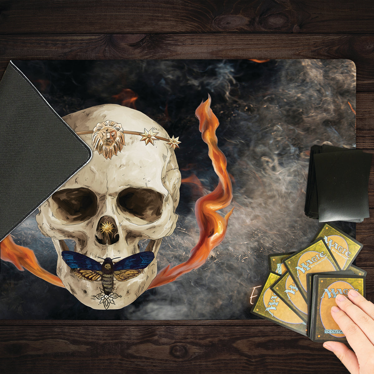 Smoke and Flame Skull Playmat - Premium Playmat from Inked Gaming - Just $34.99! Shop now at Game Crave Tournament Store