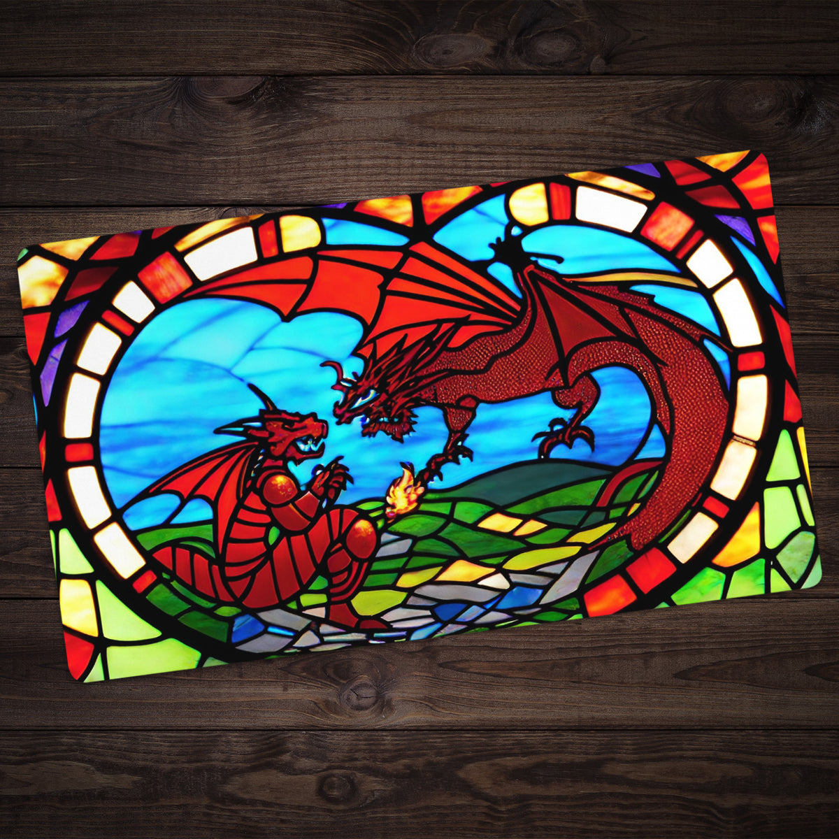 Two Dragon Stained Glass Playmat - Premium Playmat from Inked Gaming - Just $34.99! Shop now at Game Crave Tournament Store