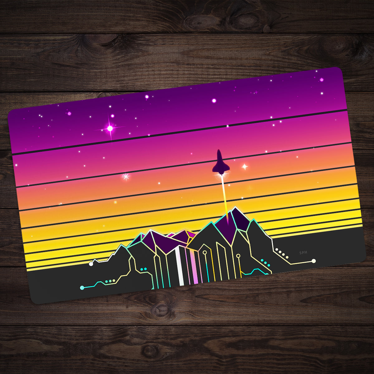 Synth Mountain Sunrise Playmat - Premium Playmat from Inked Gaming - Just $34.99! Shop now at Game Crave Tournament Store