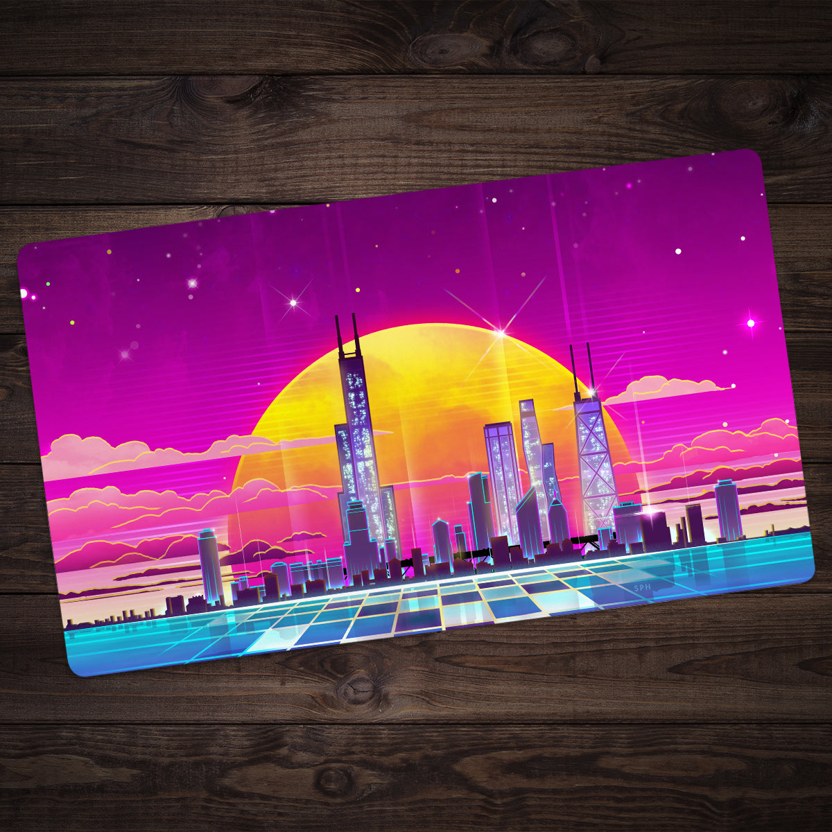 Synthwave Chicago Playmat - Premium Playmat from Inked Gaming - Just $34.99! Shop now at Game Crave Tournament Store
