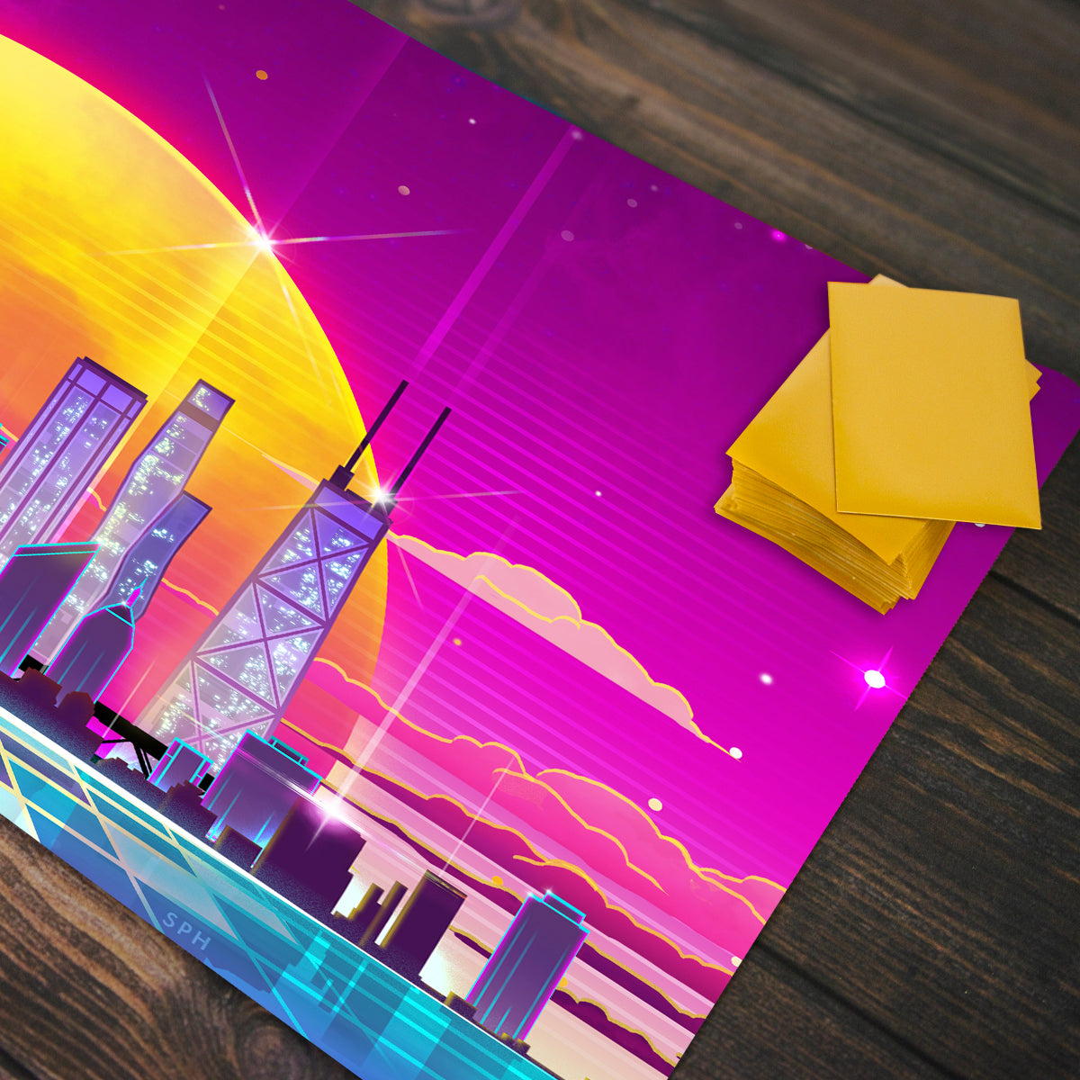 Synthwave Chicago Playmat - Premium Playmat from Inked Gaming - Just $34.99! Shop now at Game Crave Tournament Store