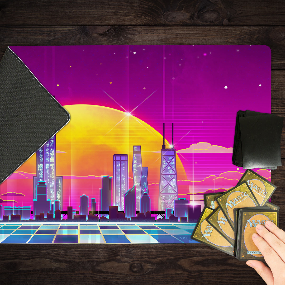 Synthwave Chicago Playmat - Premium Playmat from Inked Gaming - Just $34.99! Shop now at Game Crave Tournament Store
