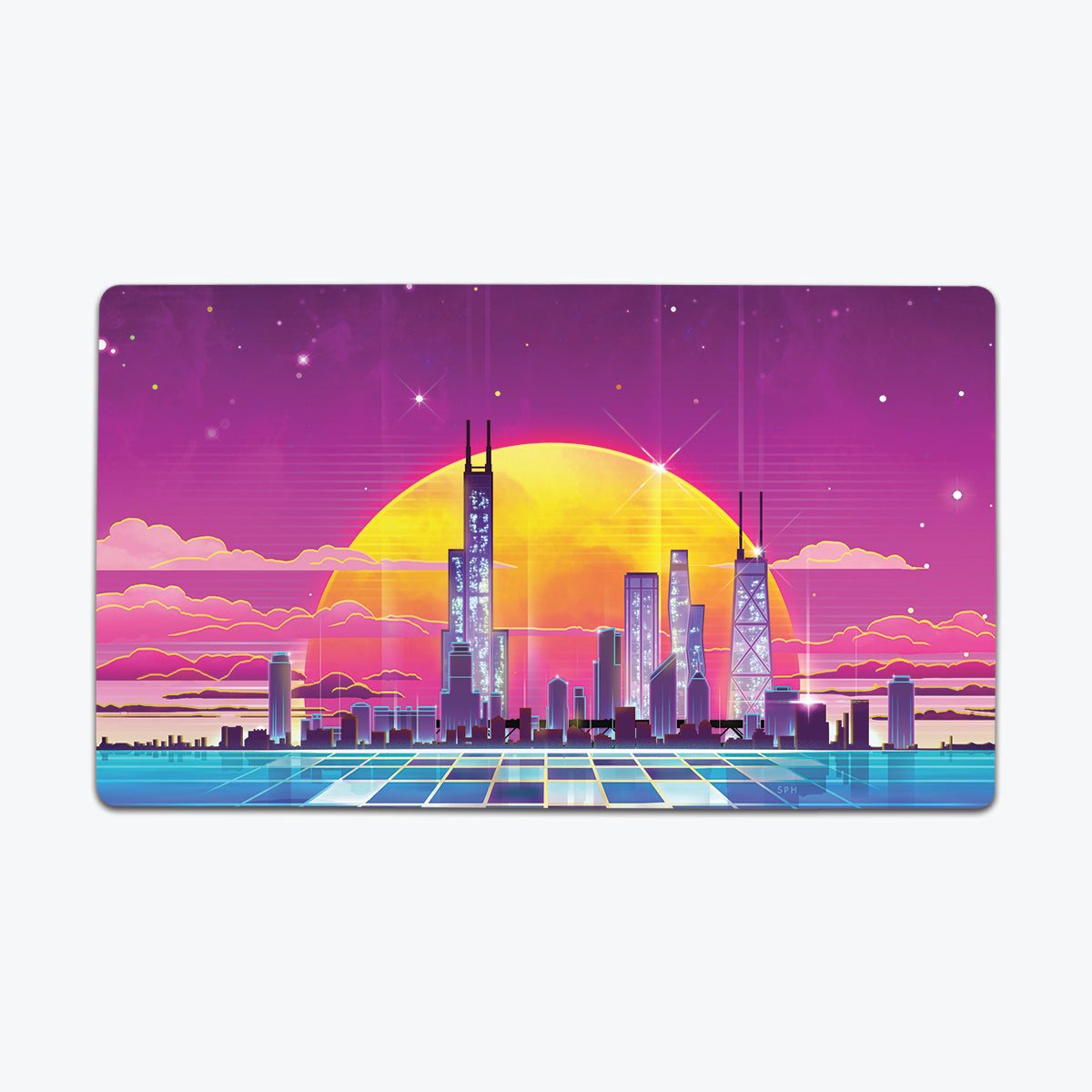 Synthwave Chicago Playmat - Premium Playmat from Inked Gaming - Just $34.99! Shop now at Game Crave Tournament Store