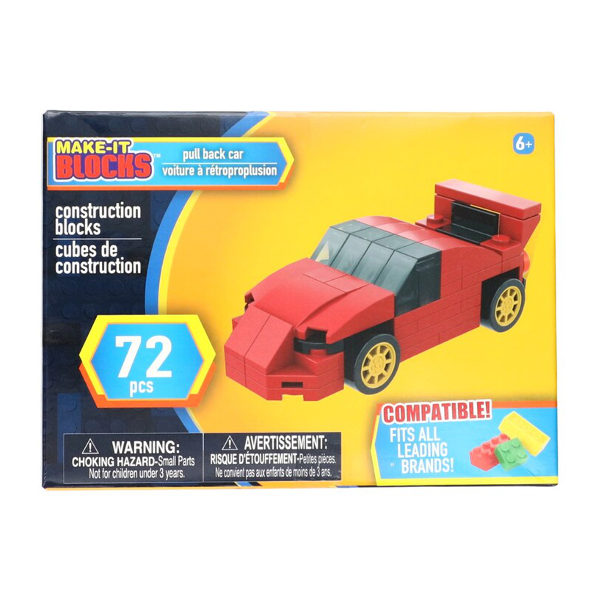 Make It Blocks - Pull Back Sports Car - Red (72 pcs)