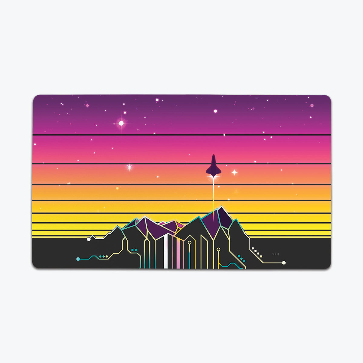 Synth Mountain Sunrise Playmat - Premium Playmat from Inked Gaming - Just $34.99! Shop now at Game Crave Tournament Store
