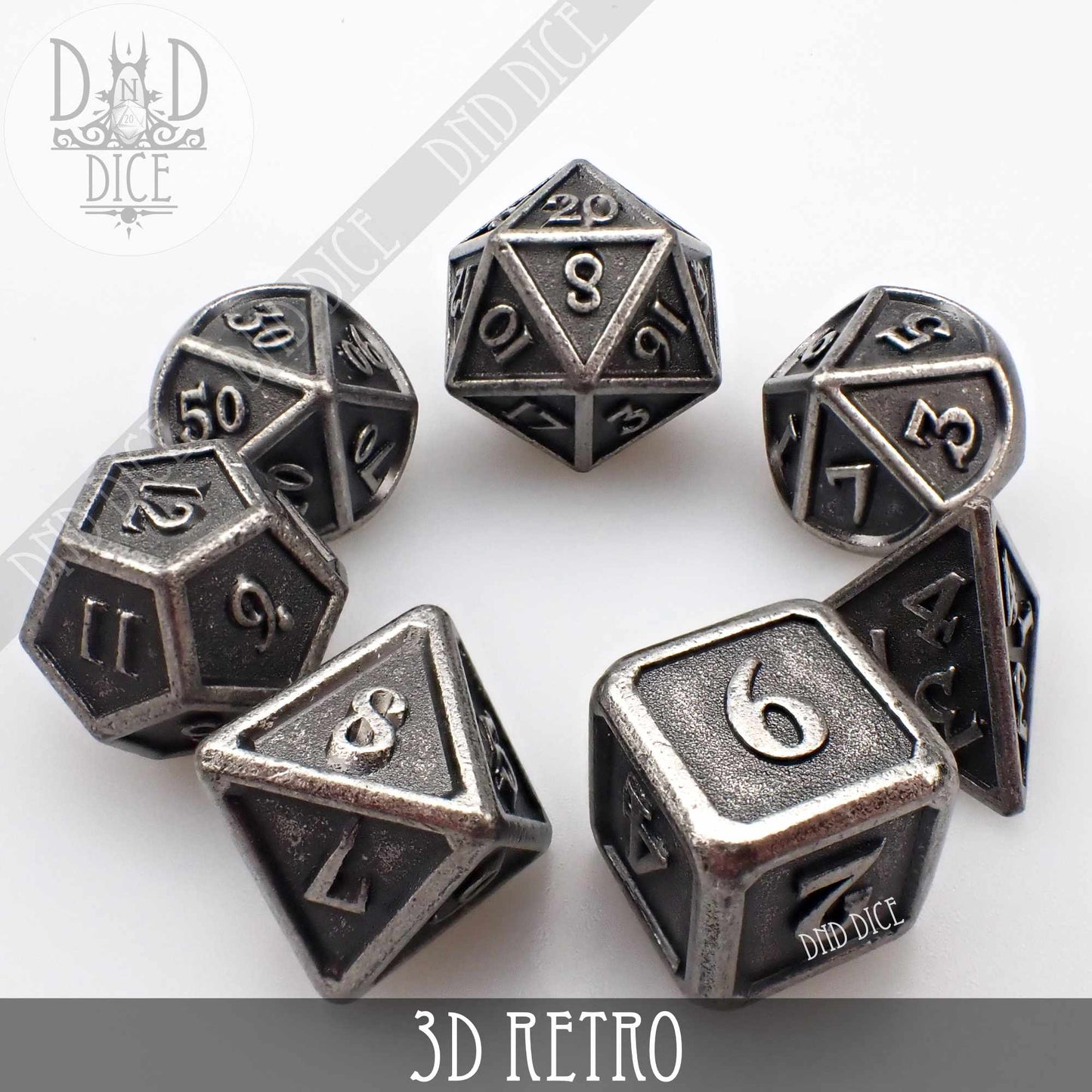 3D Retro Metal Dice Set - Premium Dice Sets & Games from DND DICE - Just $25! Shop now at Game Crave Tournament Store