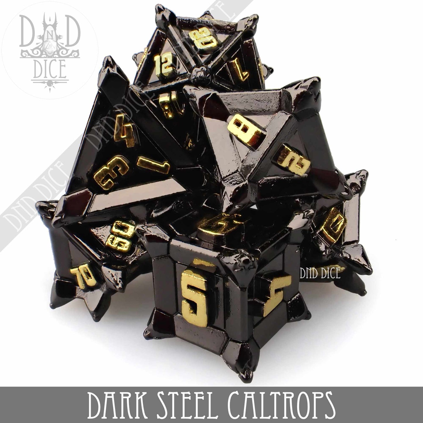 Dark Steel Caltrops Metal Dice Set - Premium Dice Sets & Games from DND DICE - Just $30! Shop now at Game Crave Tournament Store