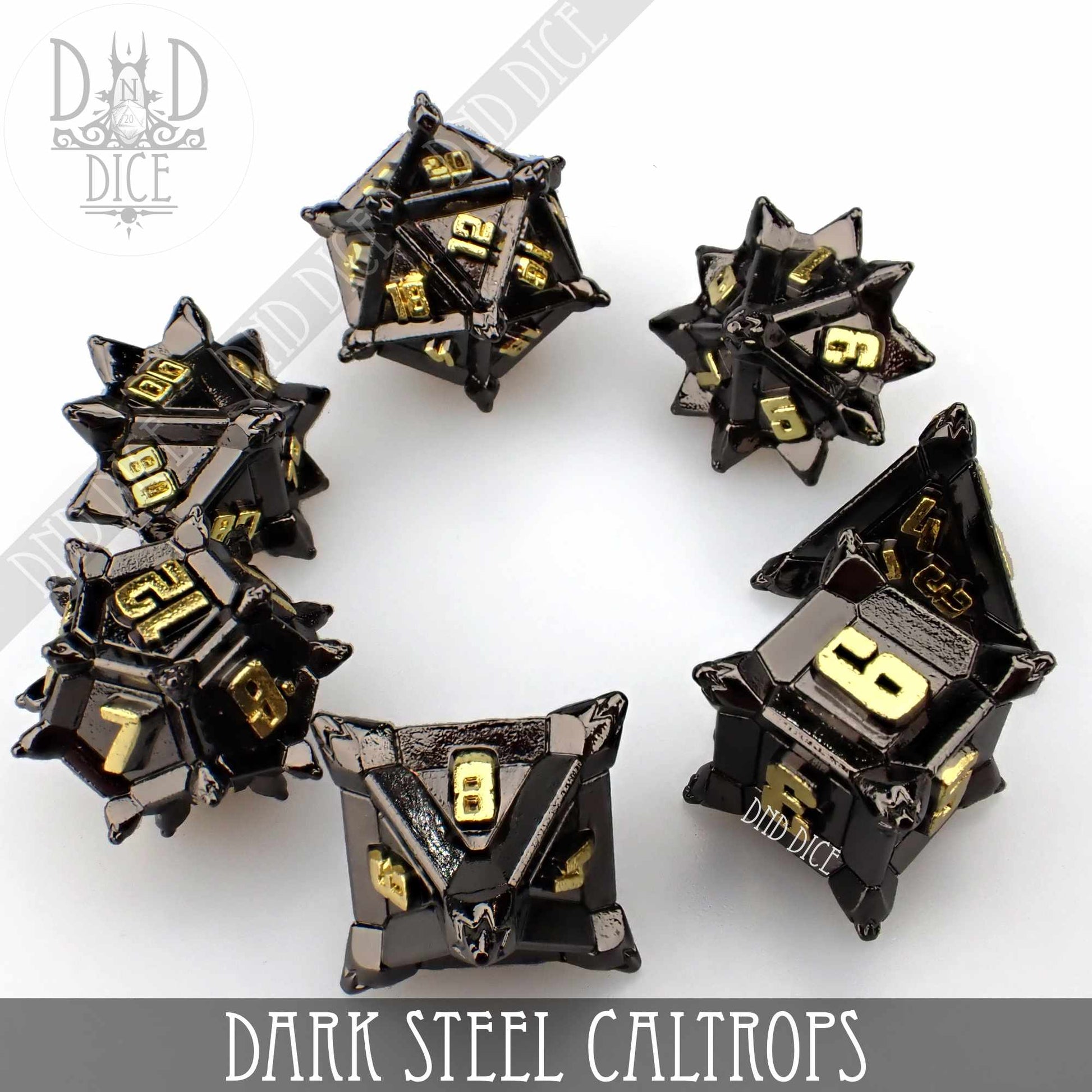 Dark Steel Caltrops Metal Dice Set - Premium Dice Sets & Games from DND DICE - Just $30! Shop now at Game Crave Tournament Store