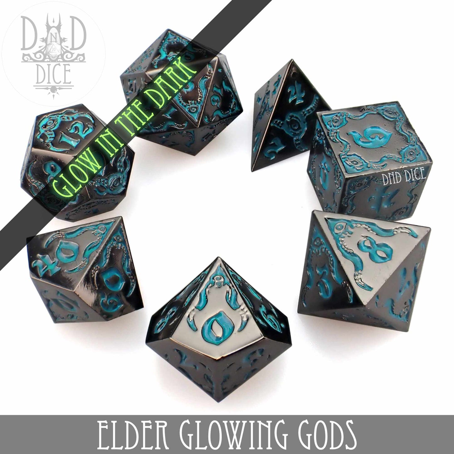 Elder Glowing Gods Metal Dice Set - Premium Dice Sets & Games from DND DICE - Just $30! Shop now at Game Crave Tournament Store