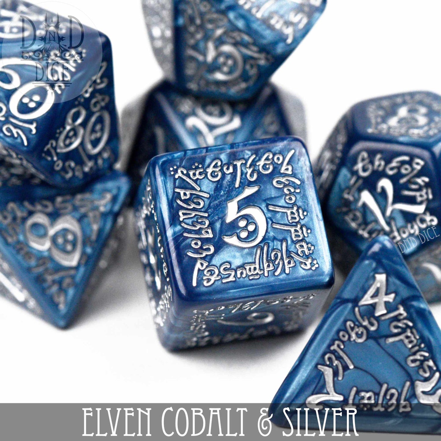 Elven Cobalt & Silver Dice Set - Premium Dice Sets & Games from DND DICE - Just $19! Shop now at Game Crave Tournament Store