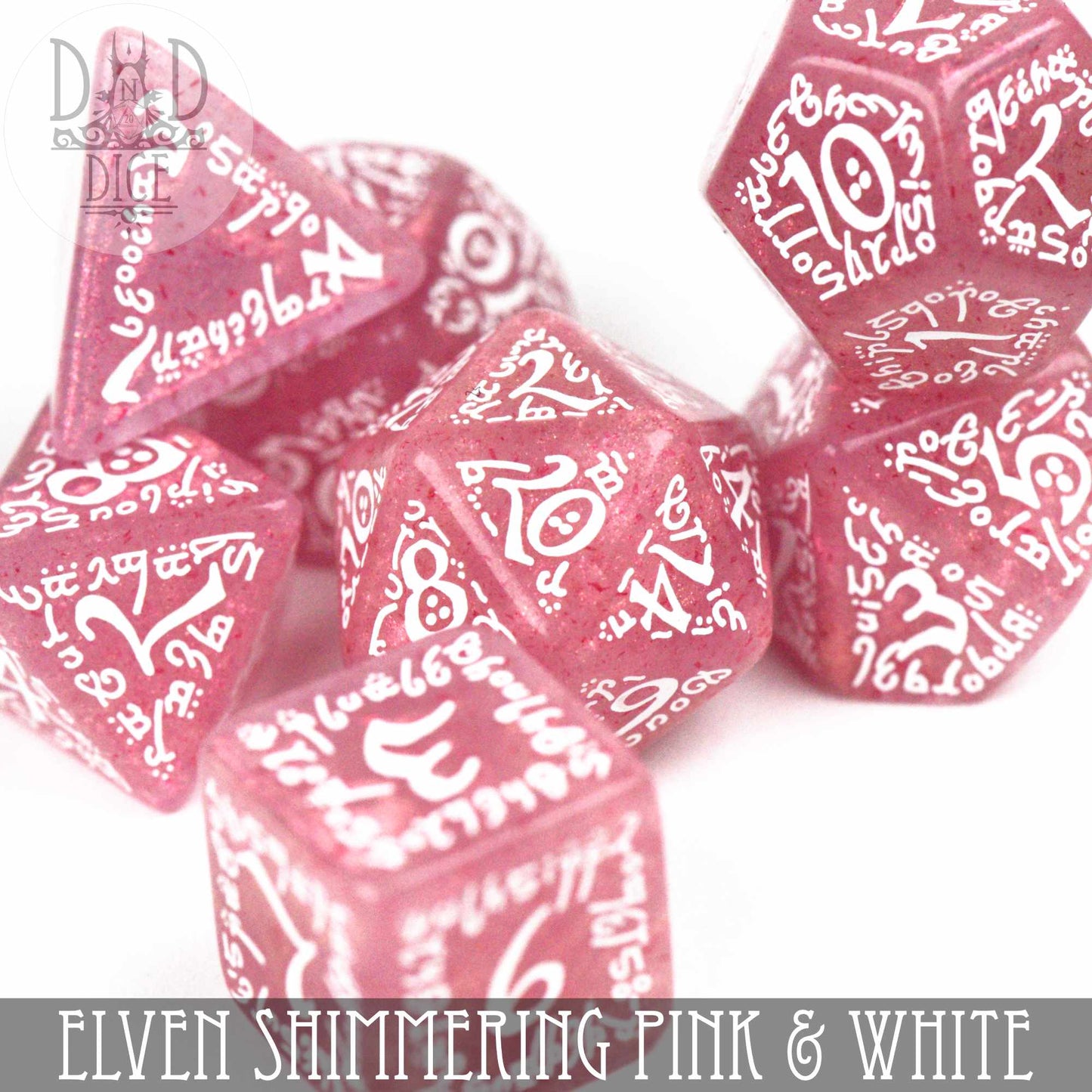 Elven Shimmering Pink & White Dice Set - Premium Dice Sets & Games from DND DICE - Just $19! Shop now at Game Crave Tournament Store