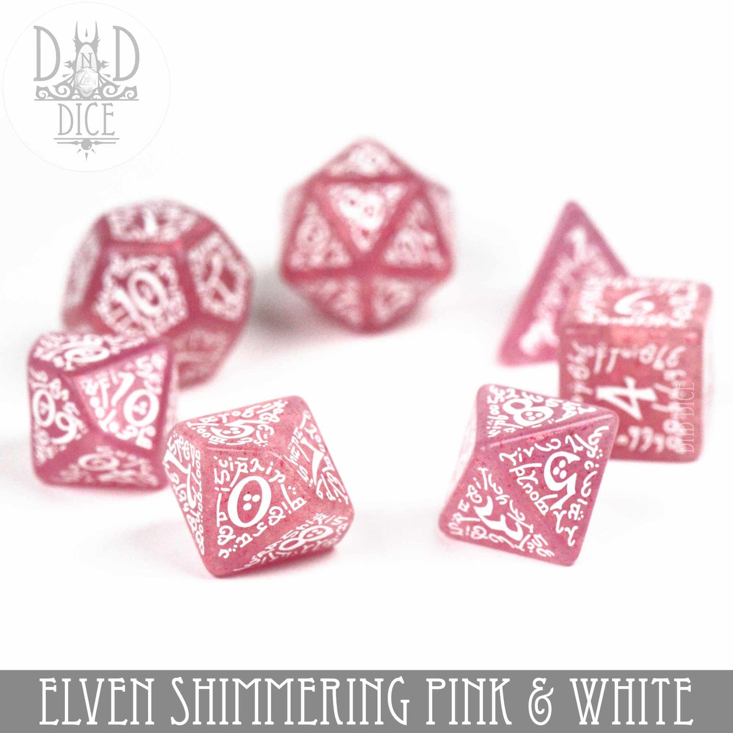 Elven Shimmering Pink & White Dice Set - Premium Dice Sets & Games from DND DICE - Just $19! Shop now at Game Crave Tournament Store