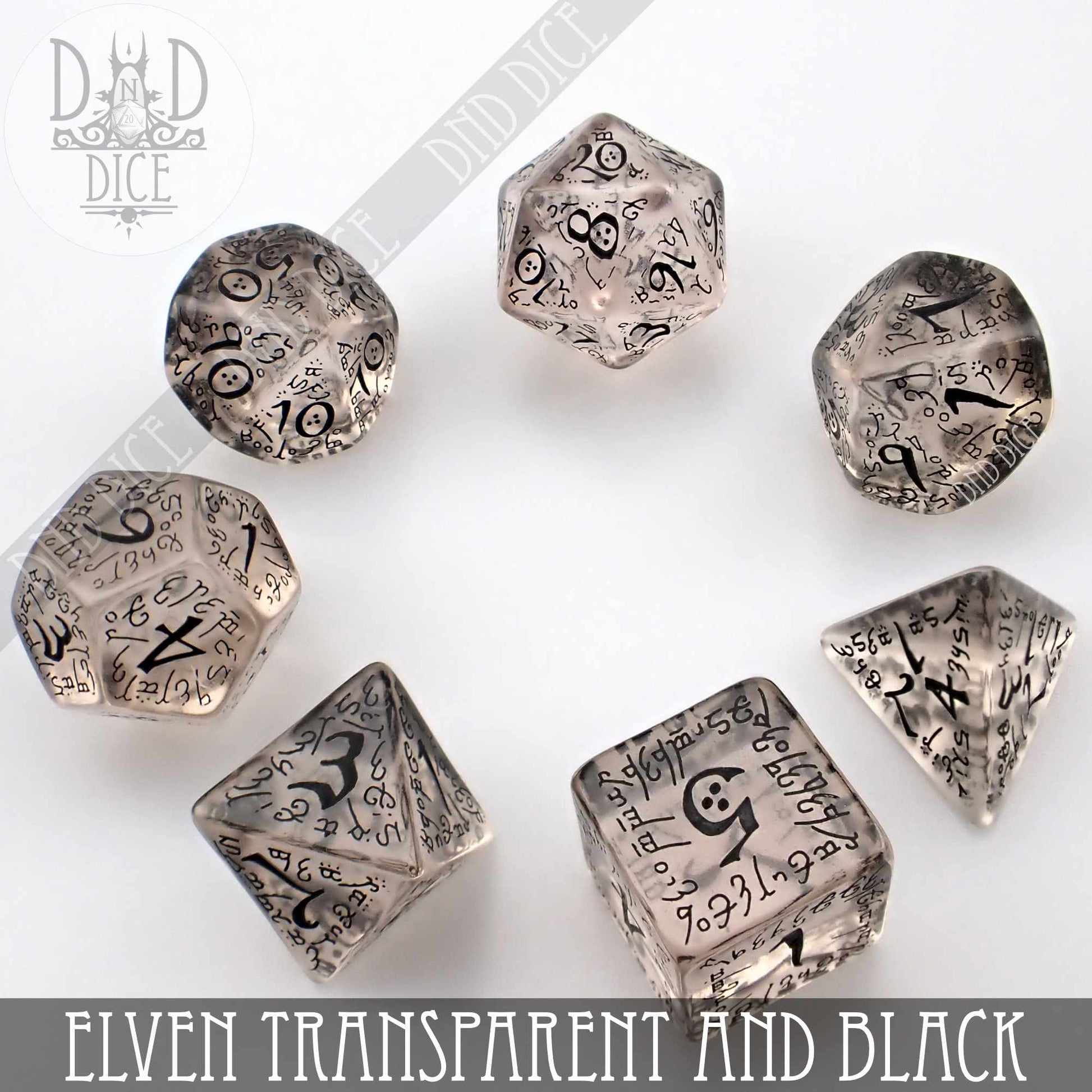 Elven Transparent & Black Dice Set - Premium Dice Sets & Games from DND DICE - Just $14! Shop now at Game Crave Tournament Store