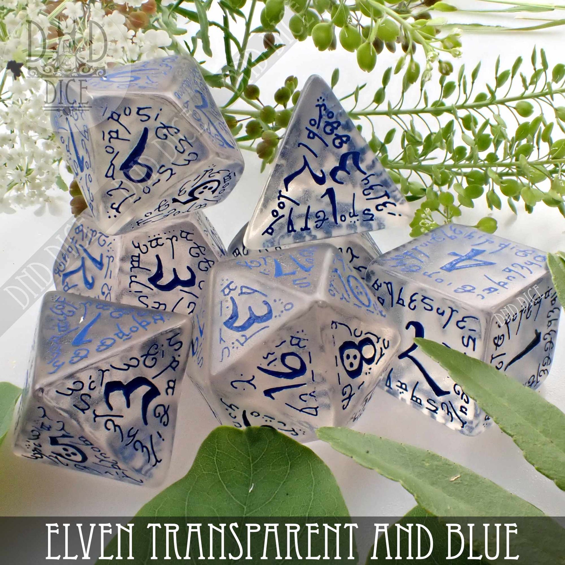 Elven Transparent & Blue Dice Set - Premium Dice Sets & Games from DND DICE - Just $14! Shop now at Game Crave Tournament Store