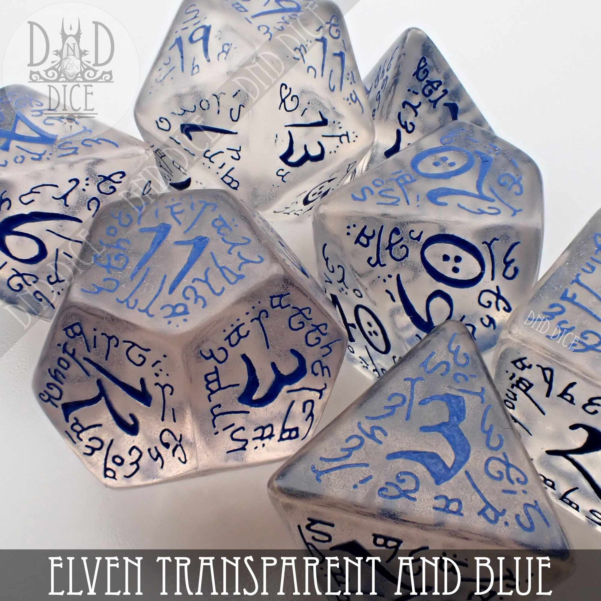 Elven Transparent & Blue Dice Set - Premium Dice Sets & Games from DND DICE - Just $14! Shop now at Game Crave Tournament Store