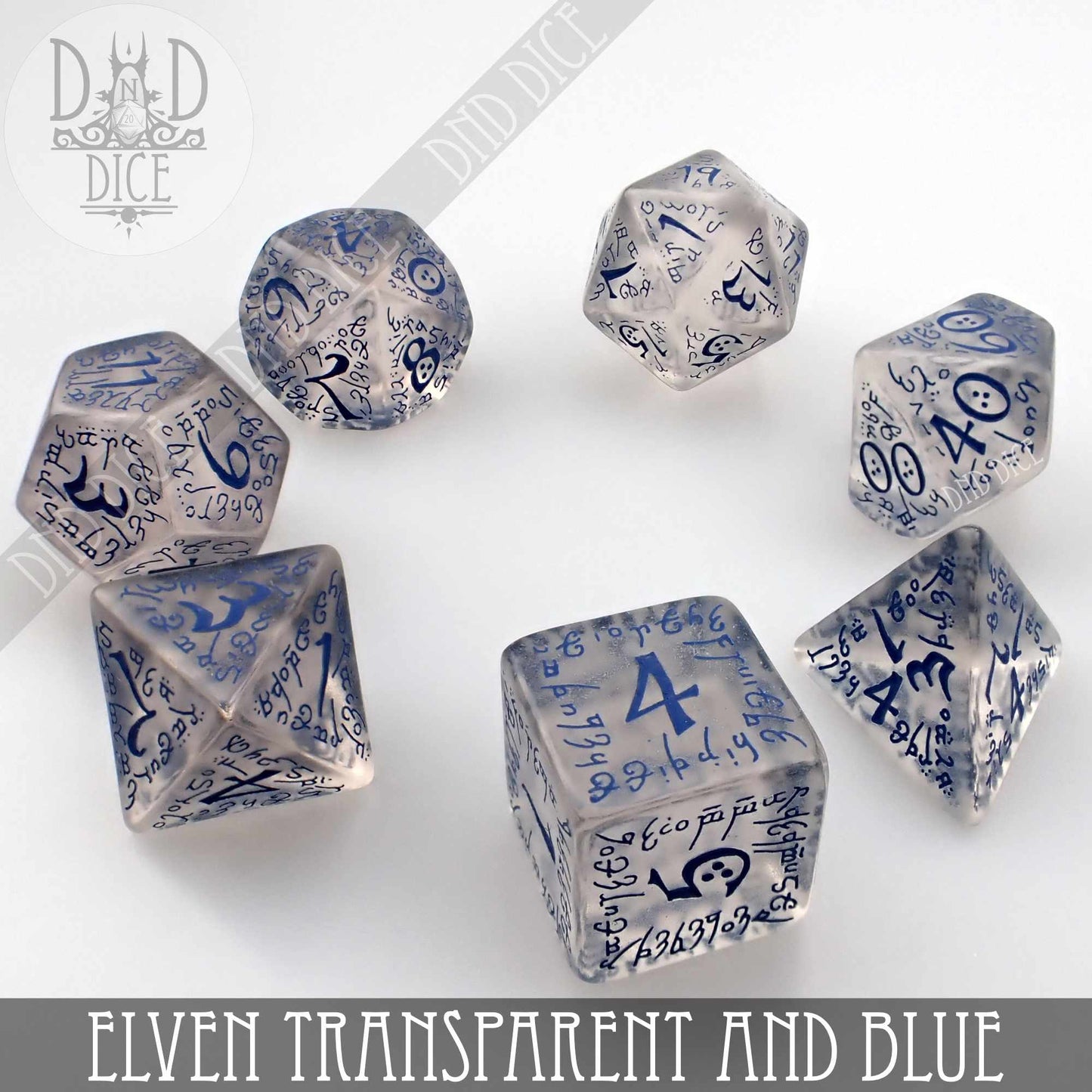 Elven Transparent & Blue Dice Set - Premium Dice Sets & Games from DND DICE - Just $14! Shop now at Game Crave Tournament Store