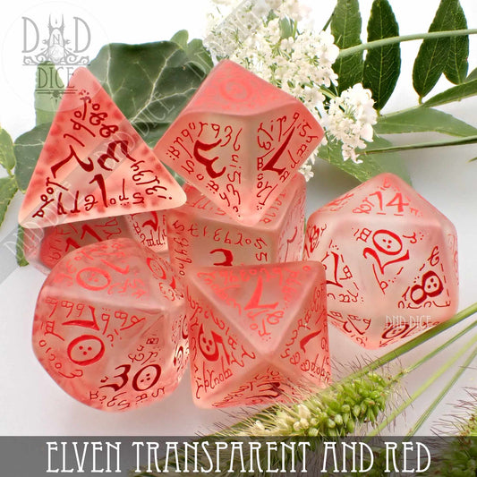 Elven Transparent & Red Dice Set - Premium Dice Sets & Games from DND DICE - Just $14! Shop now at Game Crave Tournament Store